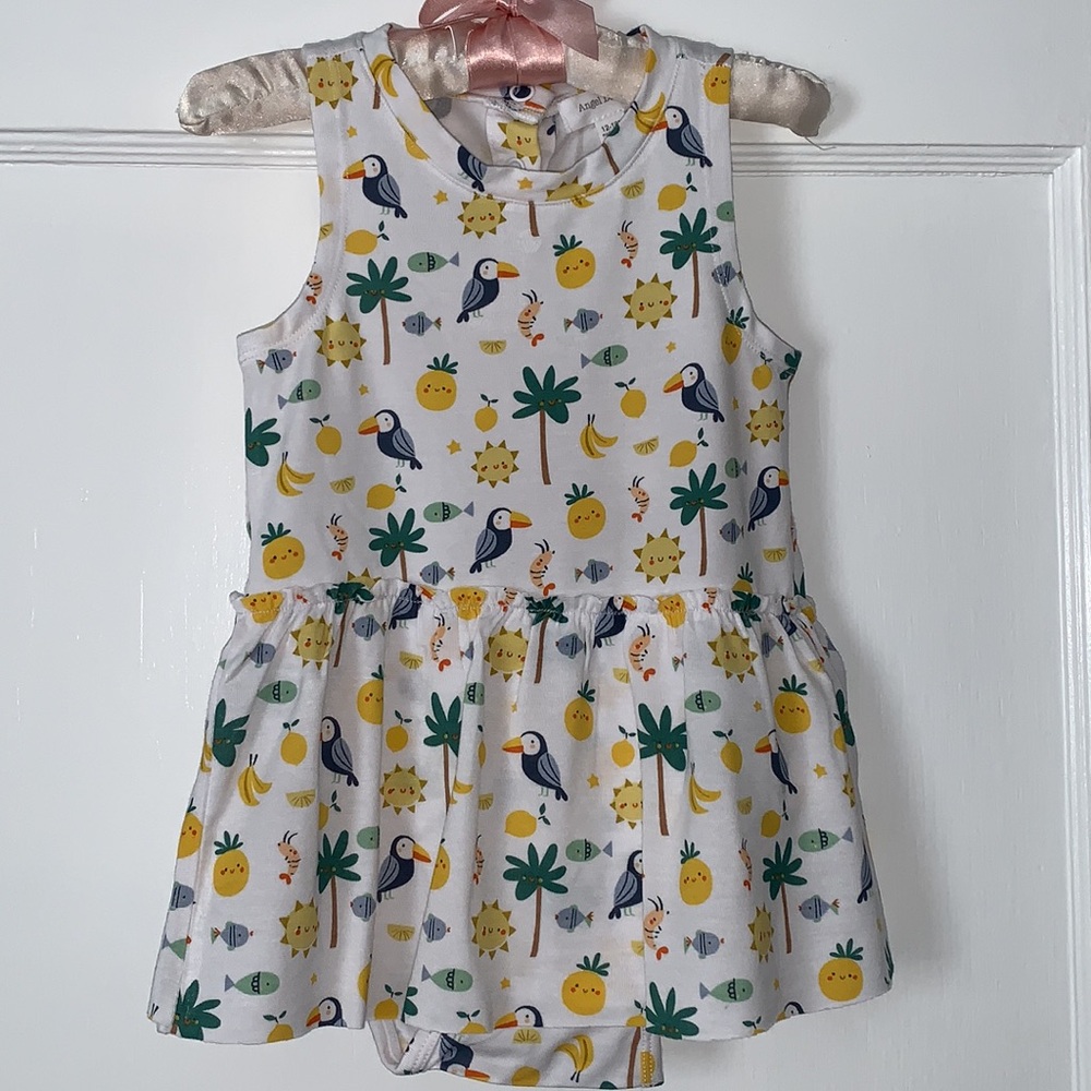 NWT Angel Dear Petite Tropicale Fruit Bodysuit Dress 12-18M Bamboo
